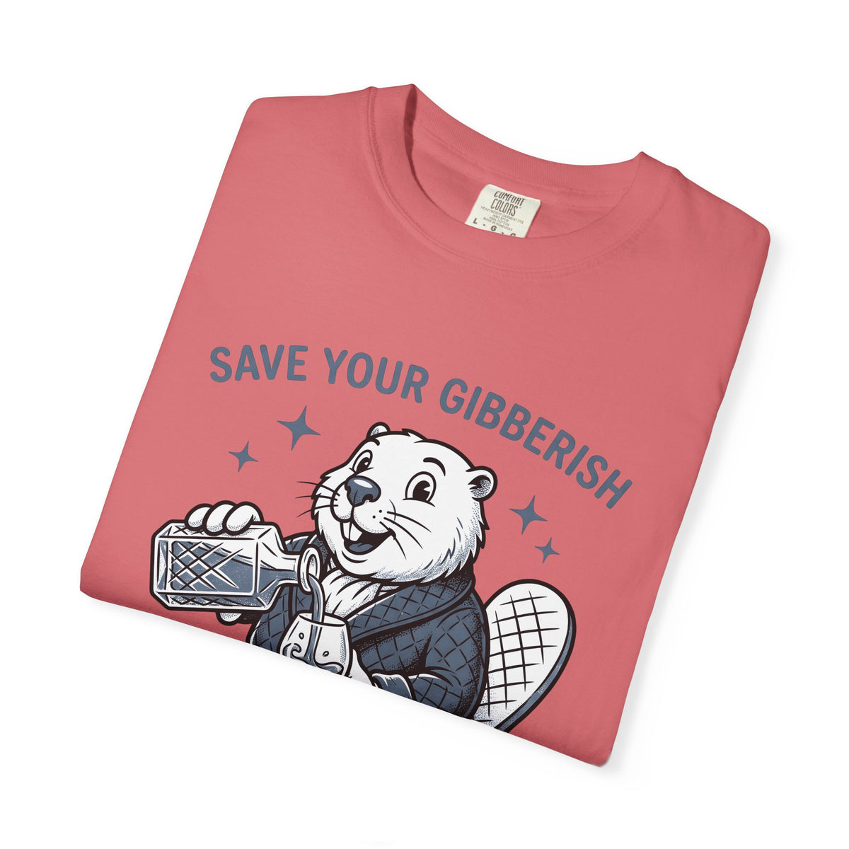 Beaver Sipping T-Shirt Cute Wildlife Gift Women Comic T-Shirt Dam T-Shirt Adorable Fan Cartoon T-Shirt Animal Graphic Retro Gown T-Shirt