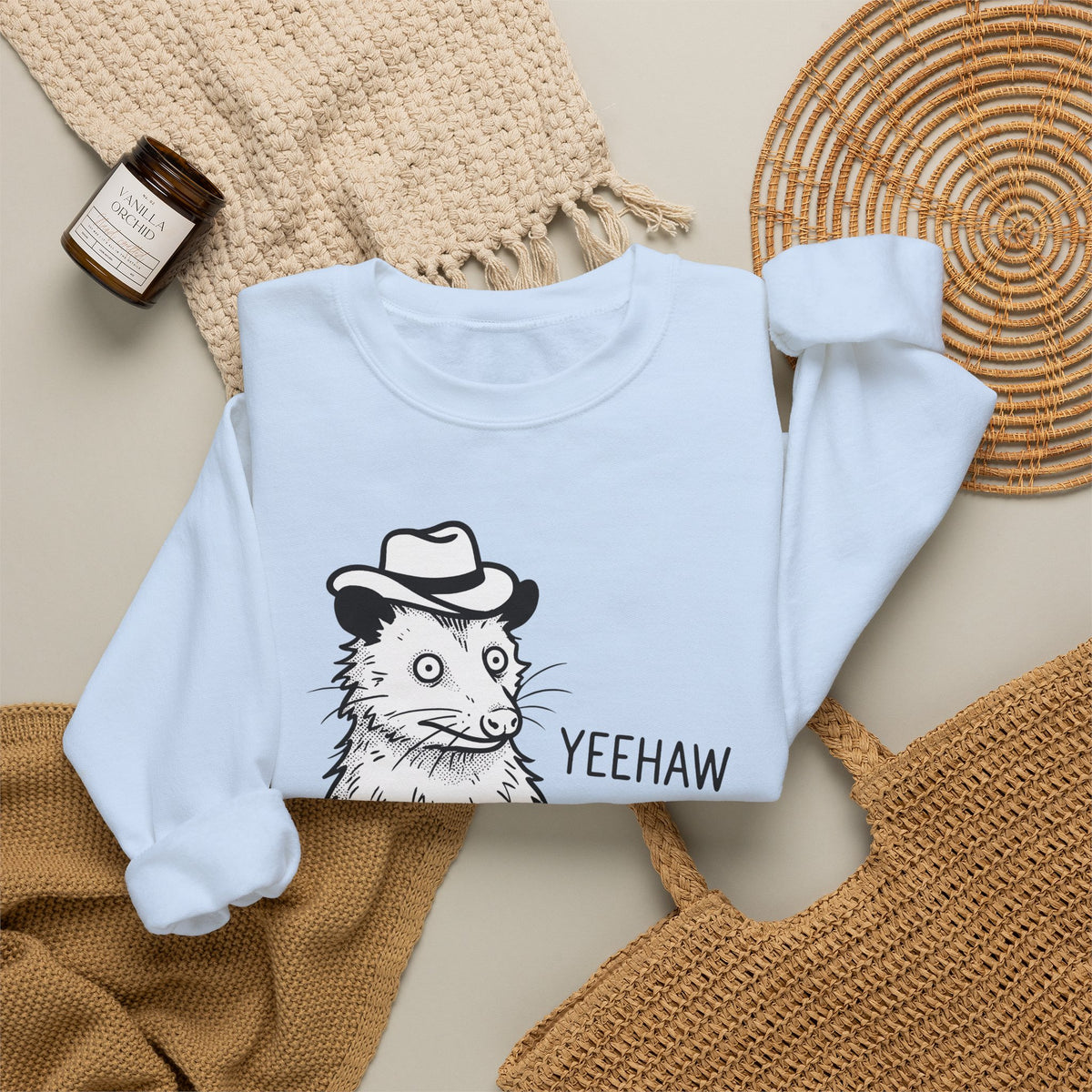 Possum Western Hat Sweatshirt Cowgirl Pet Gift Women Line Art Sweatshirt Opossum Sweatshirt Cowboy Fan Animal Illustration Graphic Hand Drawn Western Hat