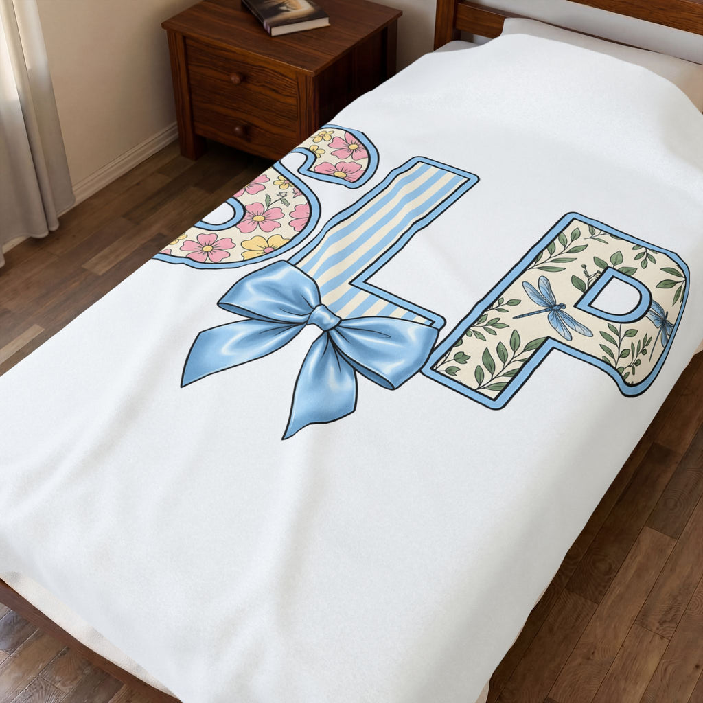 Floral Dragonfly Monogram Blanket Speech Therapist Educator Gift Women Whimsical Blanket Monogram Blanket Speech Pathology Enthusiast Whimsy