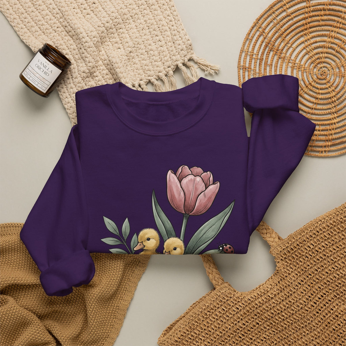 Baby Ducks Watering Pot Sweatshirt Easter Garden Gift Women Sketch Sweatshirt Duckling Sweatshirt Spring Fan Doodle Sweatshirt Gardening Graphic Retro Flower