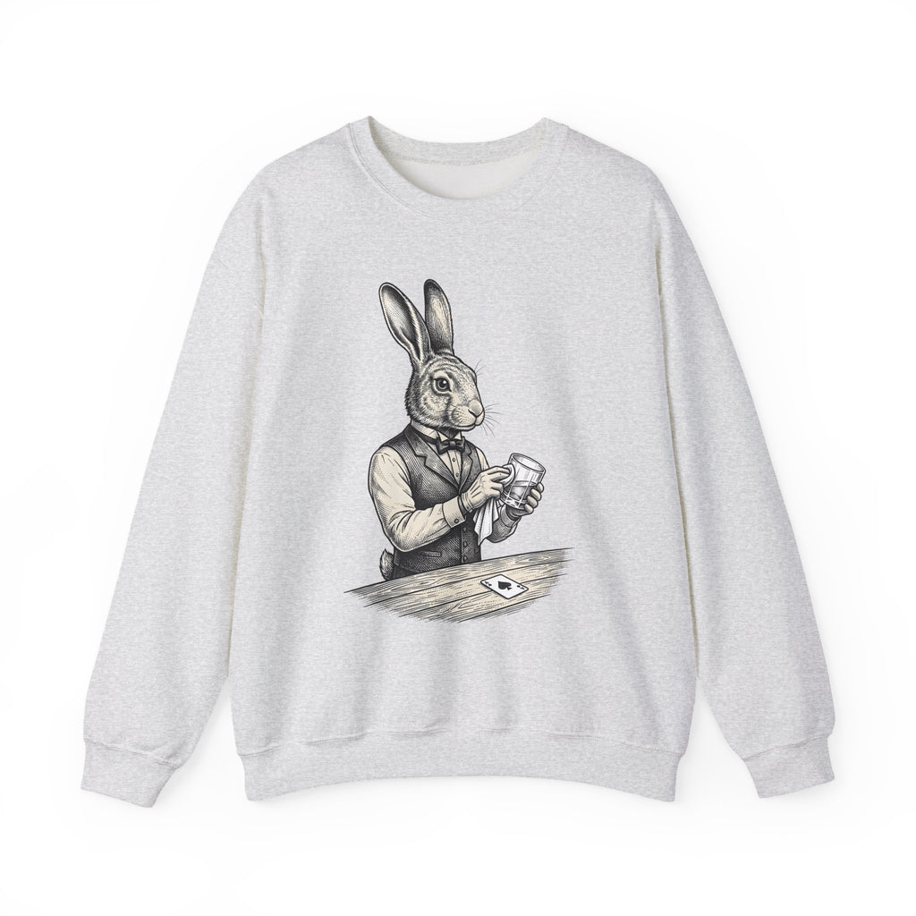 Rabbit Bartender Sweatshirt Animal Bar Gift Women Vintage Sweatshirt Bunny Sweatshirt Pet Fan Retro Sweatshirt Pub Graphic Hand Drawn Playing Card Sweatshirt