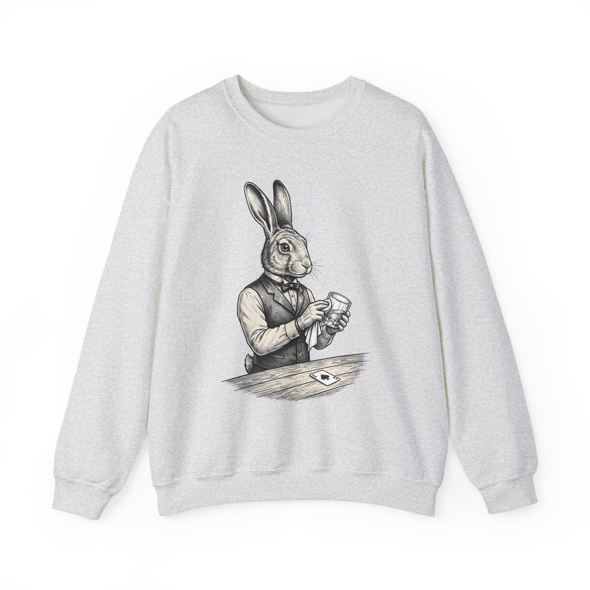 Rabbit Bartender Sweatshirt Animal Bar Gift Women Vintage Sweatshirt Bunny Sweatshirt Pet Fan Retro Sweatshirt Pub Graphic Hand Drawn Playing Card Sweatshirt