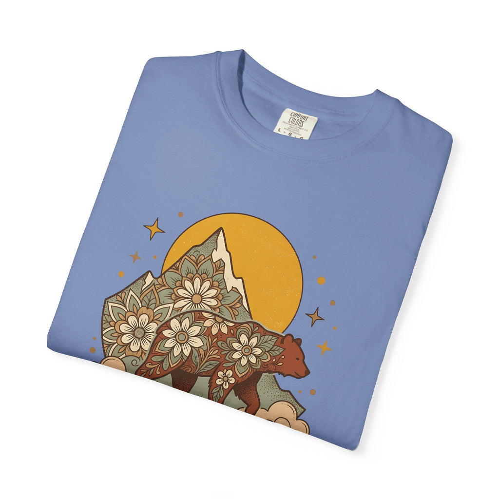 Flower Bear T-Shirt Boho Chic Outdoors Gift Women Hippie T-Shirt Teddy Bear T-Shirt Bohemian Fan Psychedelic T-Shirt Nature Graphic Retro Hill