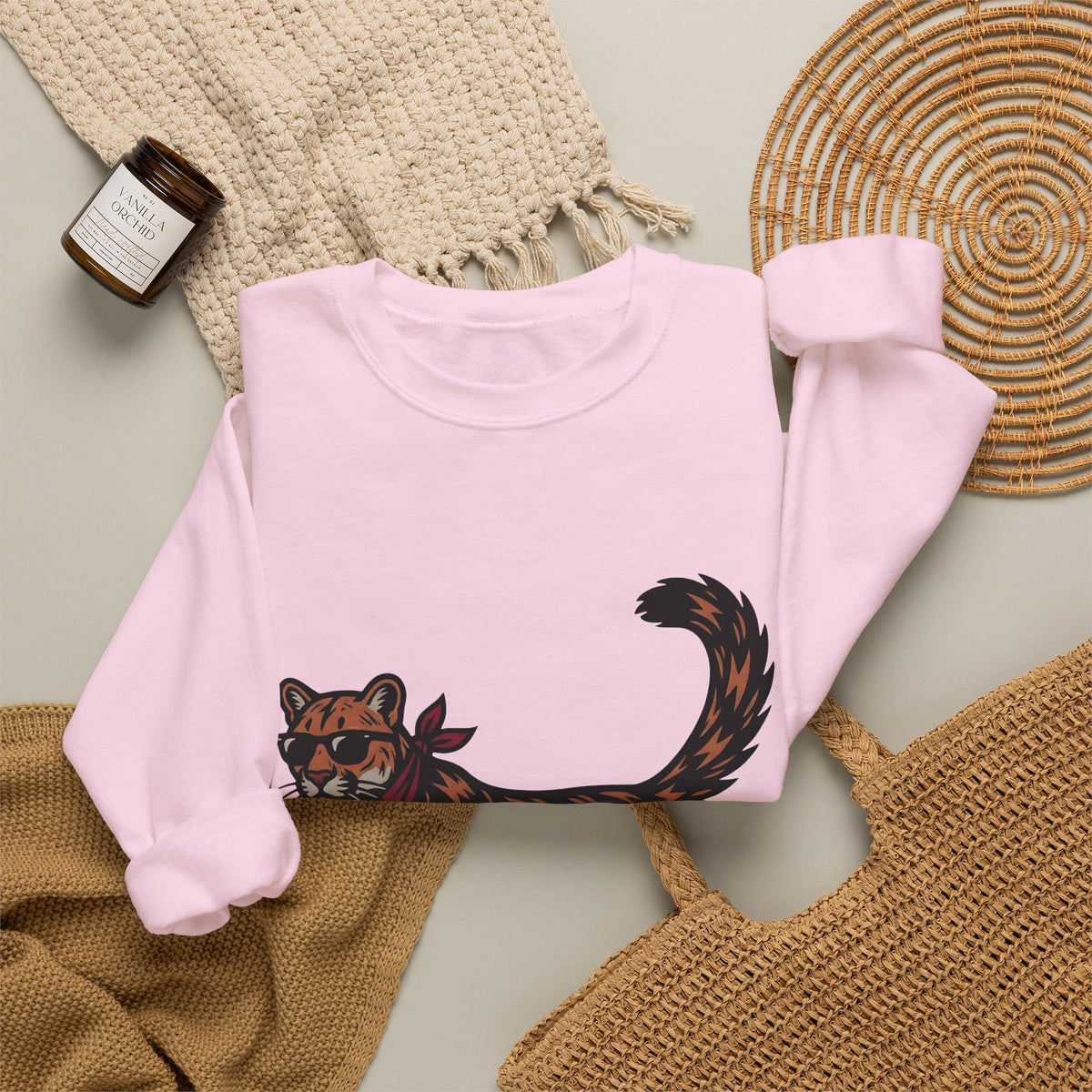 Pussycat Kerchief Sweatshirt Cowgirl Creatures Gift Women Striking Sweatshirt Cat Bandana Sweatshirt Rodeo Fan Vintage Graphic Sweatshirt Nostalgic Eyewear