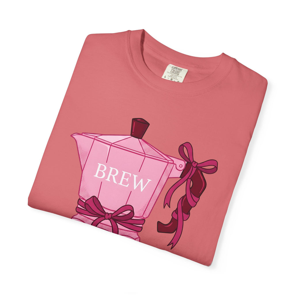 Moka Pot T-Shirt Coffee Foodie Gift Women Cute T-Shirt Stovetop Coffee T-Shirt Coffee Fan Cute T-Shirt Food Graphic Hand Drawn Bow T-Shirt