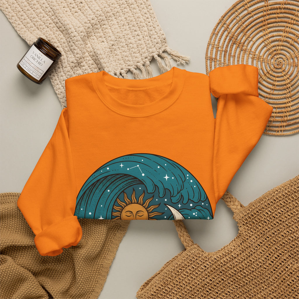 Sun Moon Sea Celestial Horoscope Gift Folk Ocean Astrology Enthusiast Bohemian Zodiac Rustic Star Sweatshirt