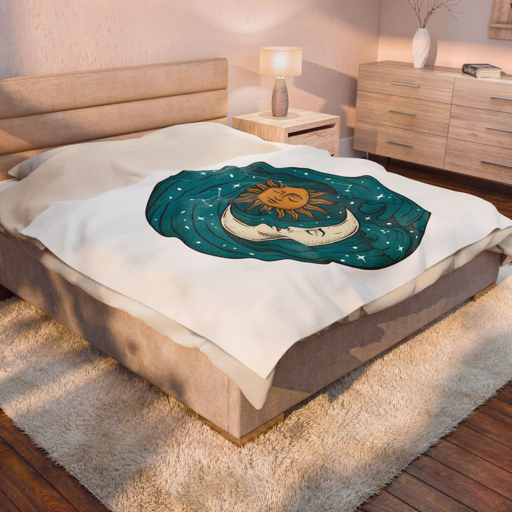 Sun Moon Sea Celestial Horoscope Gift Folk Ocean Astrology Enthusiast Bohemian Zodiac Rustic Star Blanket