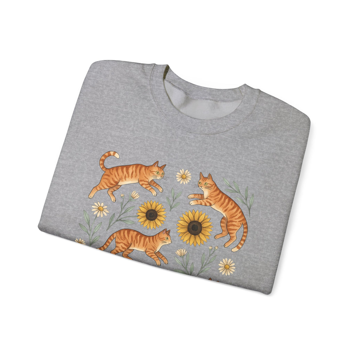Ginger Cats Sweatshirt Cat Flower Gift Women Cartoon Sweatshirt Orange Cat Sweatshirt Cat Fan Feline Graphic Illustration Comic Sweatshirt Sketch Sunflower