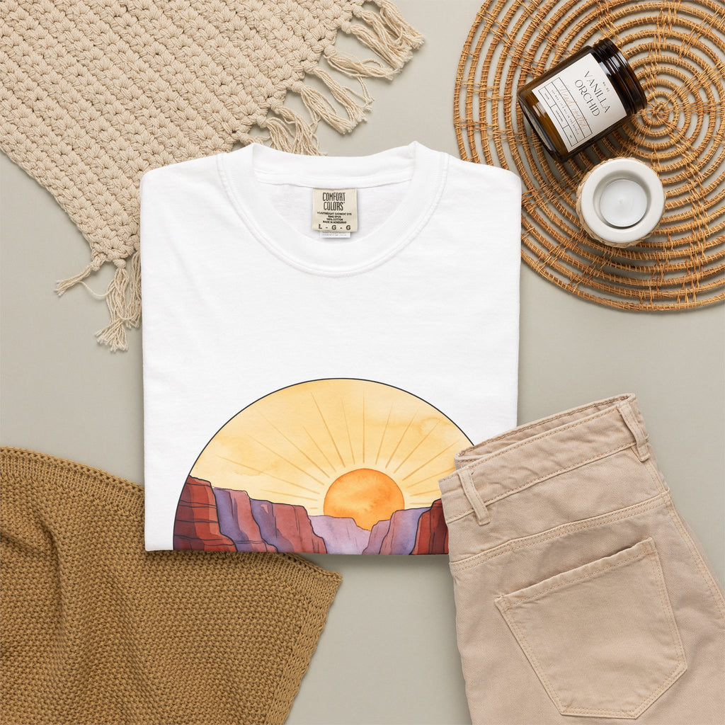 Desert Canyon T-Shirt Nature Hiking Gift Women Hand Painted T-Shirt Canyon T-Shirt Outdoors Enthusiast Painted T-Shirt Trekker Graphic Retro Dawn