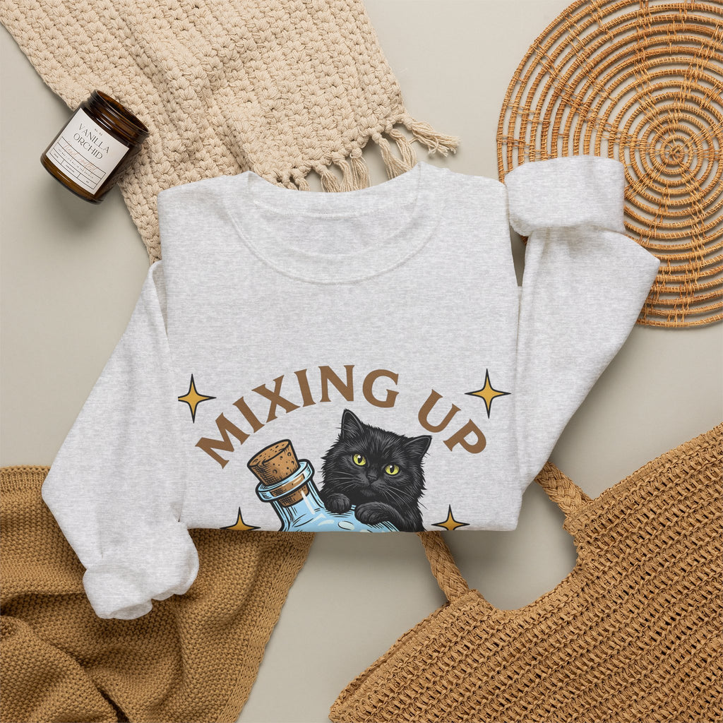 Black Cat Potion Sweatshirt Cat Humor Gift Women Cartoon Sweatshirt Magic Potion Sweatshirt Cat Fan Comic Sweatshirt Funny Graphic Vintage Stars Sweatshirt
