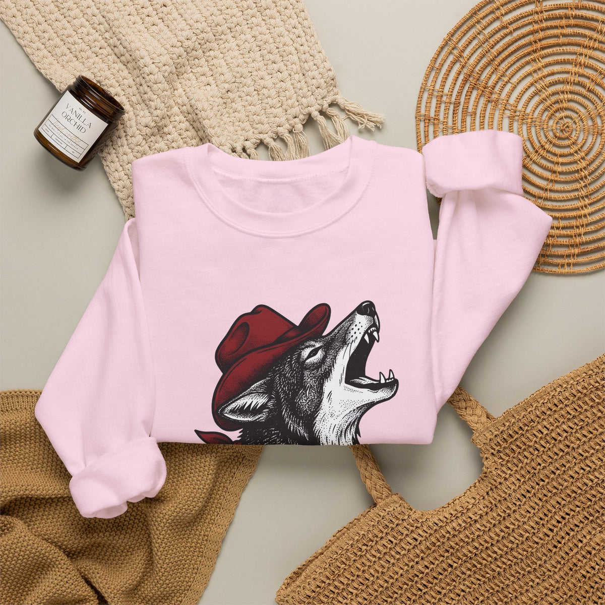 Cowboy Wolf Sweatshirt Cowgirl Western Gift Women Vintage Sweatshirt Werewolf Sweatshirt Cowboy Fan Retro Sweatshirt Rodeo Graphic Hand Drawn Bandana Sweatshirt
