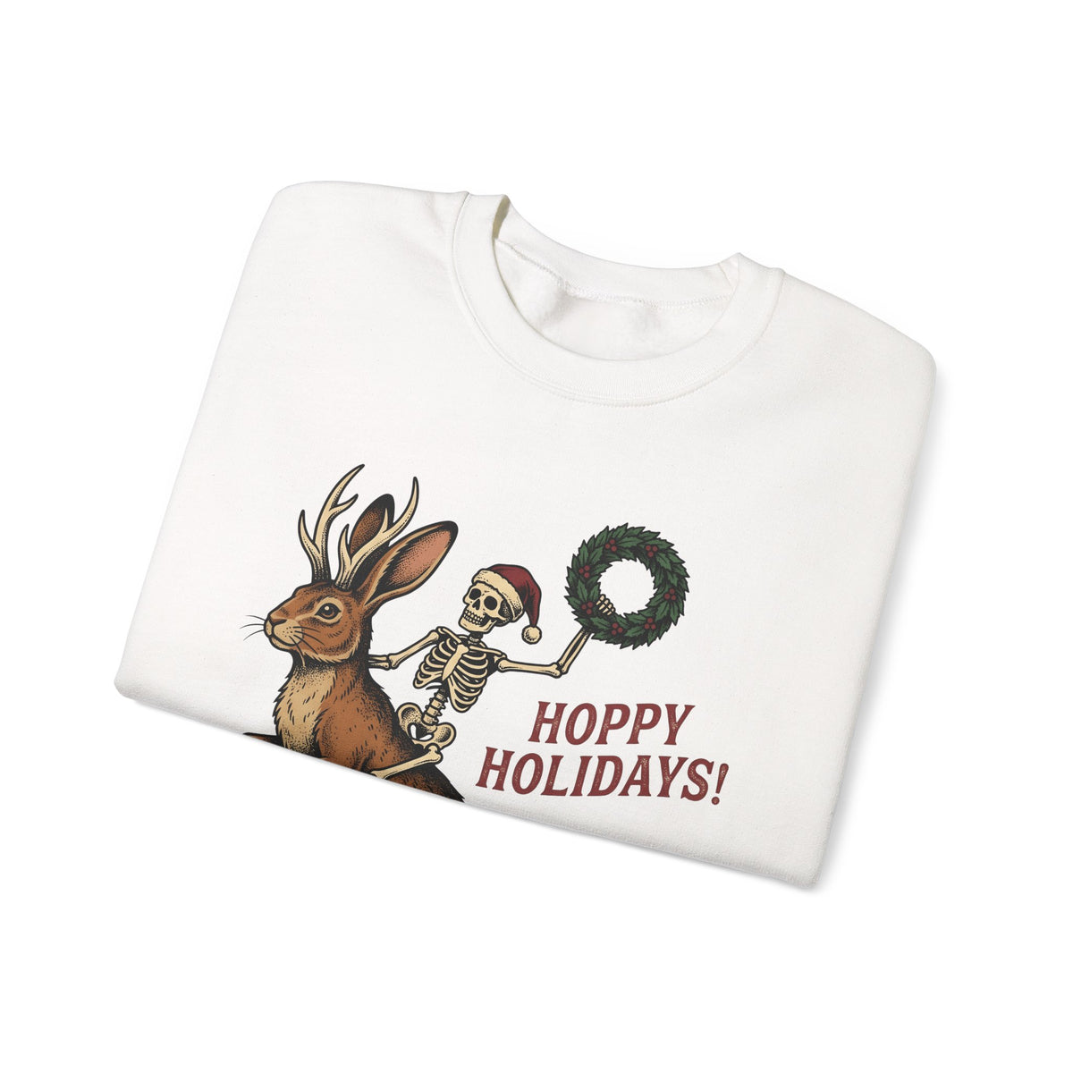 Jackalope Skull Sweatshirt Christmas Jokes Gift Women Antique Sweatshirt Rabbit Skull Sweatshirt Xmas Fan Vintage Sweatshirt Pun Graphic Doodle Circle Sweatshirt