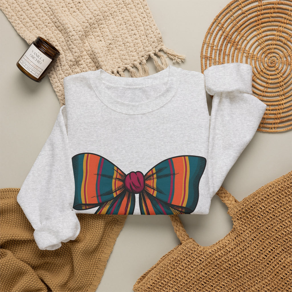 Striped Hair Bow Sweatshirt Moms Apparel Gift Women Simple Graphic Sweatshirt Hair Bow Sweatshirt Mom Fan Minimalist Sweatshirt Clothing Graphic Classic Fringe