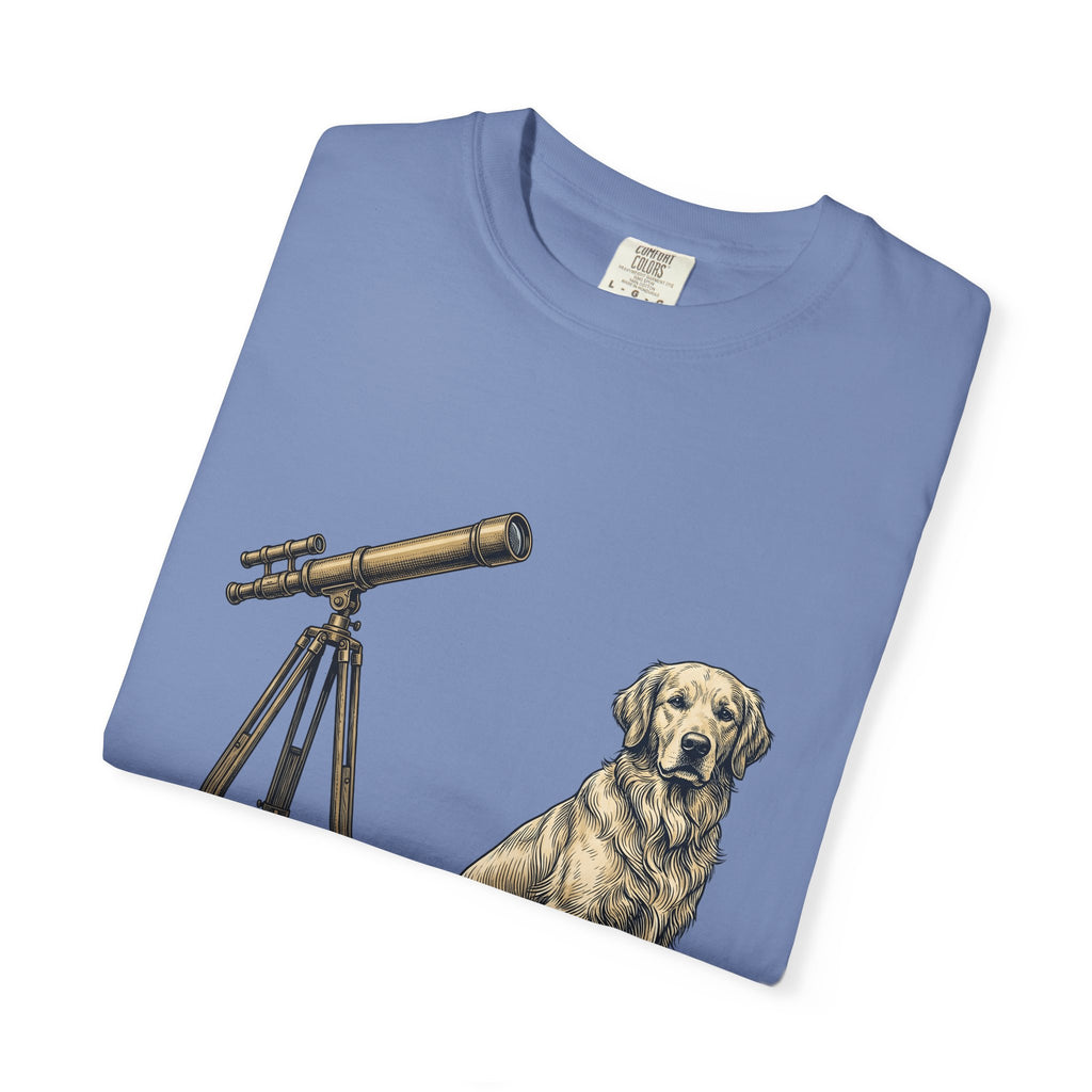 Golden Retriever T-Shirt Dog Universe Gift Women Antique T-Shirt Retriever T-Shirt Dog Fan Vintage T-Shirt Galaxy Graphic Cartoon Telescope T-Shirt