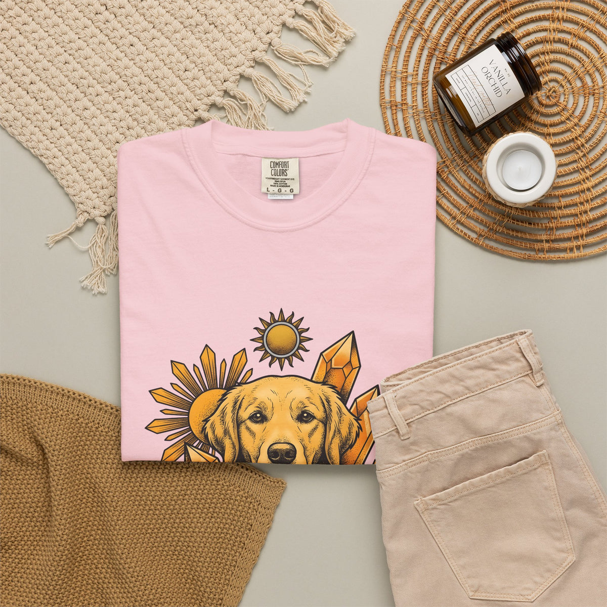 Golden Retriever T-Shirt Dog Sunlight Gift Women Bohemian T-Shirt Retriever T-Shirt Dog Fan Puppy T-Shirt Sunshine Graphic Retro Crystals T-Shirt