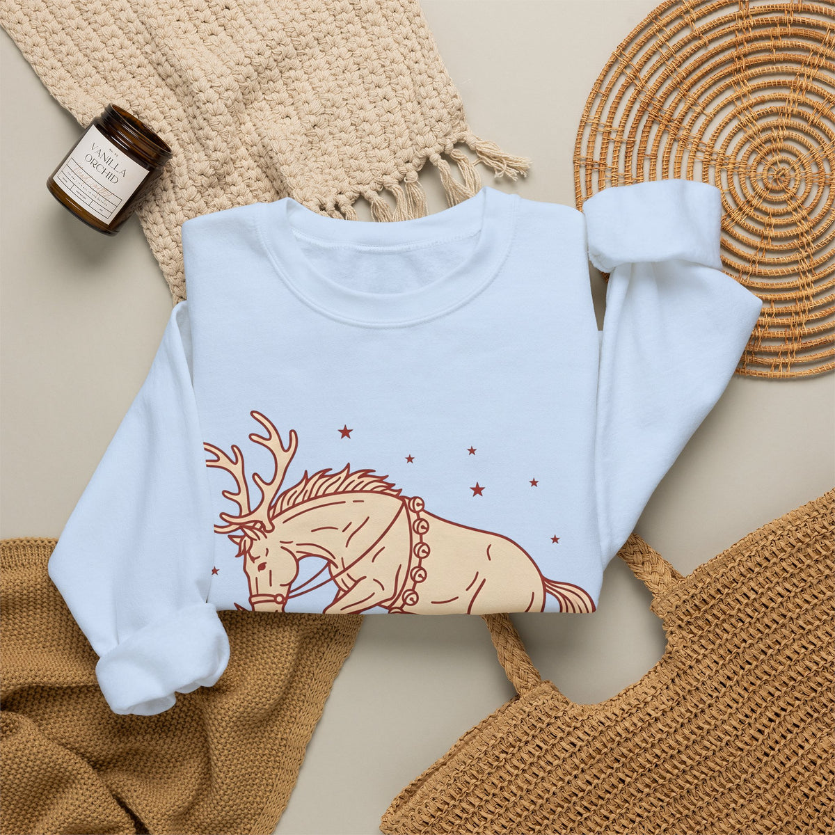 Stag Sweatshirt Christmas Creatures Gift Women Hand Drawn Sweatshirt Deer Sweatshirt Xmas Fan Illustrated Sweatshirt Animal Graphic Classic Twinkles Sweatshirt