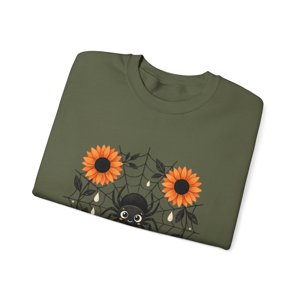 Spider Web Sunflower Sweatshirt Boho Chic Autumn Gift Women Cartoon Sweatshirt Sunflower Sweatshirt Hippie Fan Comic Sweatshirt Fall Graphic Doodle Petal