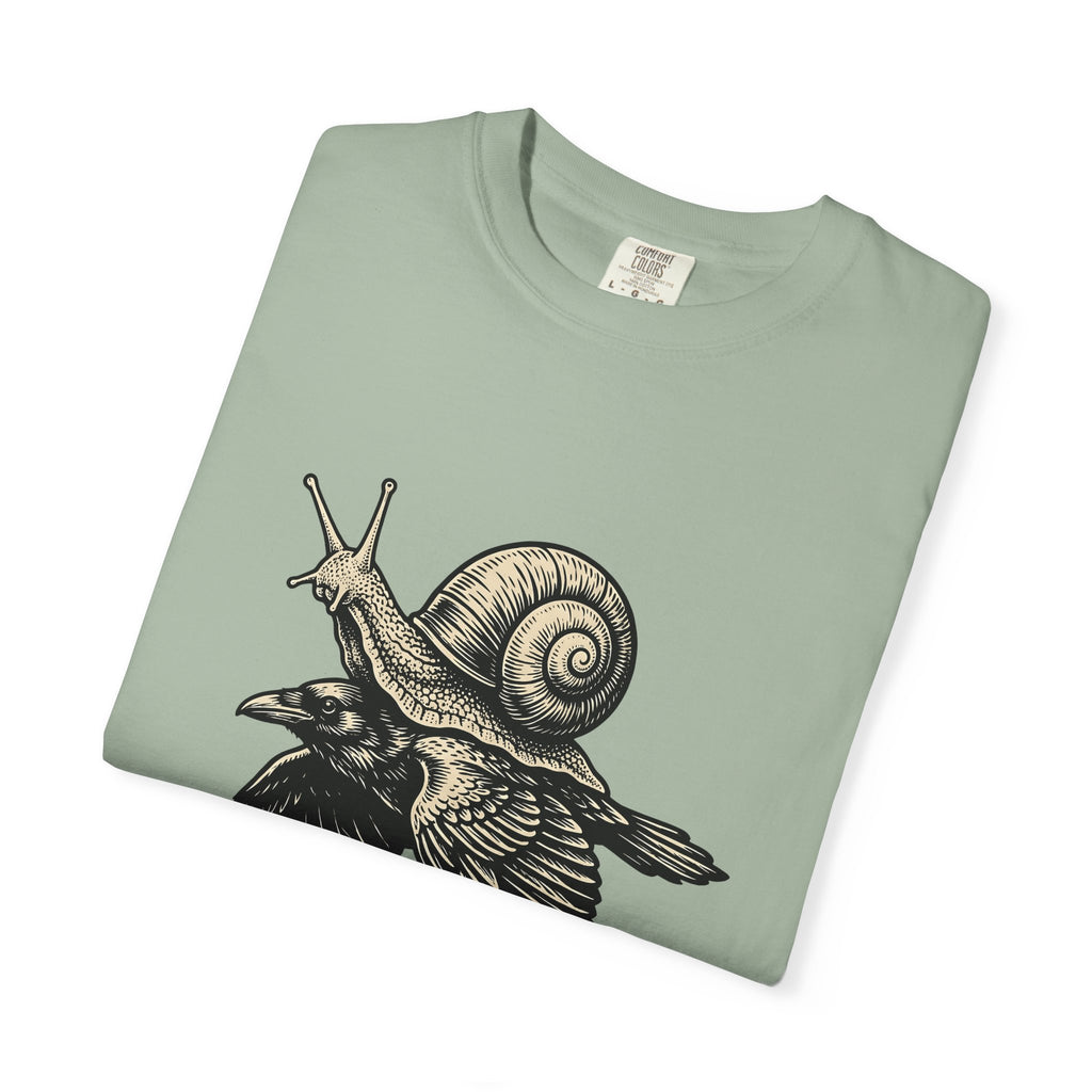 Slug Raven T-Shirt Funny Wildlife Gift Women Classic T-Shirt Raven T-Shirt Humor Fan Vintage T-Shirt Animal Graphic Doodle Wings T-Shirt