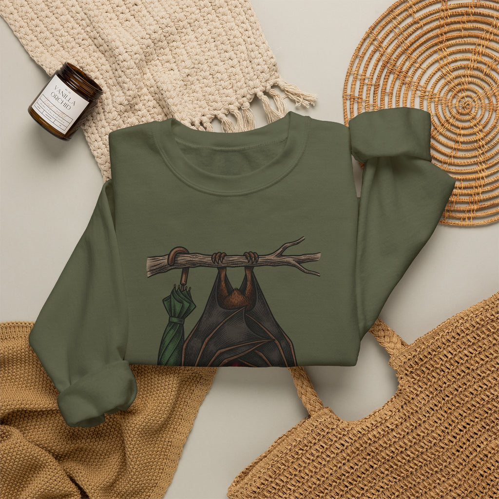 Bat Clipart Sweatshirt Funny Creature Gift Women Doodle Sweatshirt Bat Sweatshirt Humor Fan Cartoon Sweatshirt Beast Graphic Classic Parasol Sweatshirt