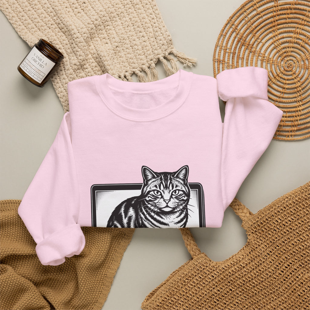 Orange Cat Sweatshirt Cat Gadgets Gift Women Classic Sweatshirt Kitty Sweatshirt Cat Fan Retro Sweatshirt Tech Graphic Doodle Notebook Sweatshirt