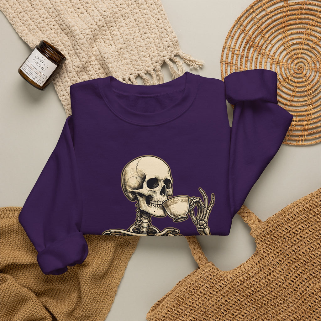 Skeleton Tea Cup Sweatshirt Halloween Goth Gift Women Vintage Sweatshirt Tea Cup Sweatshirt Horror Fan Retro Sweatshirt Dark Graphic Hand