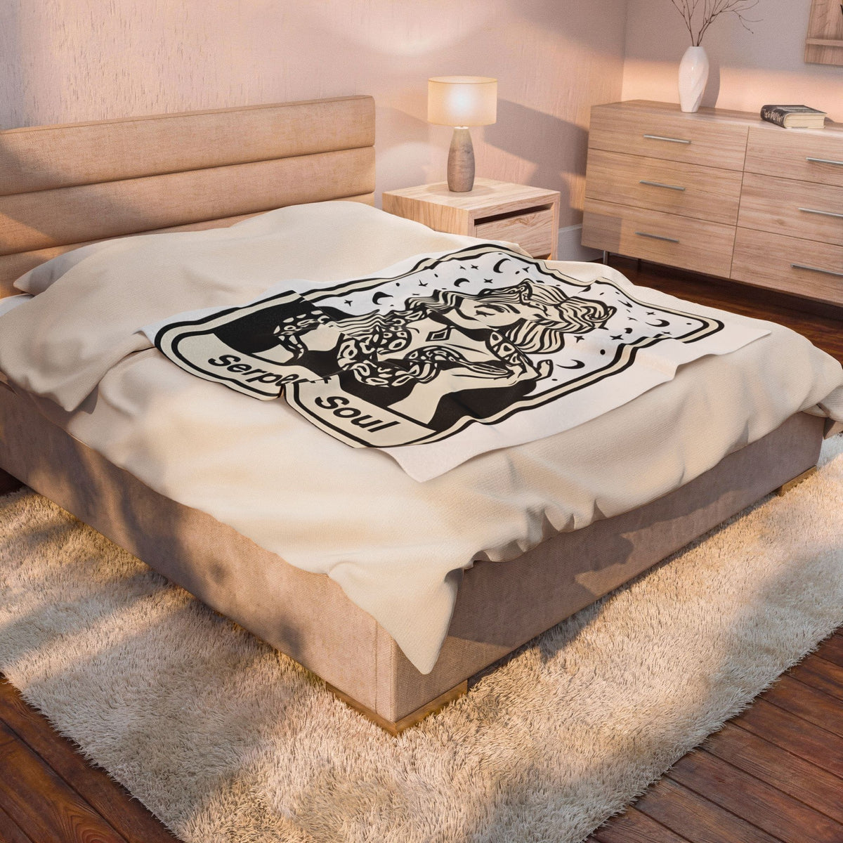 Mystical Female Serpent Blanket Boho Chic Spells Gift Women Oracle Blanket Snake Blanket Bohemian Fan Divination Blanket Magic Graphic Retro Lunar