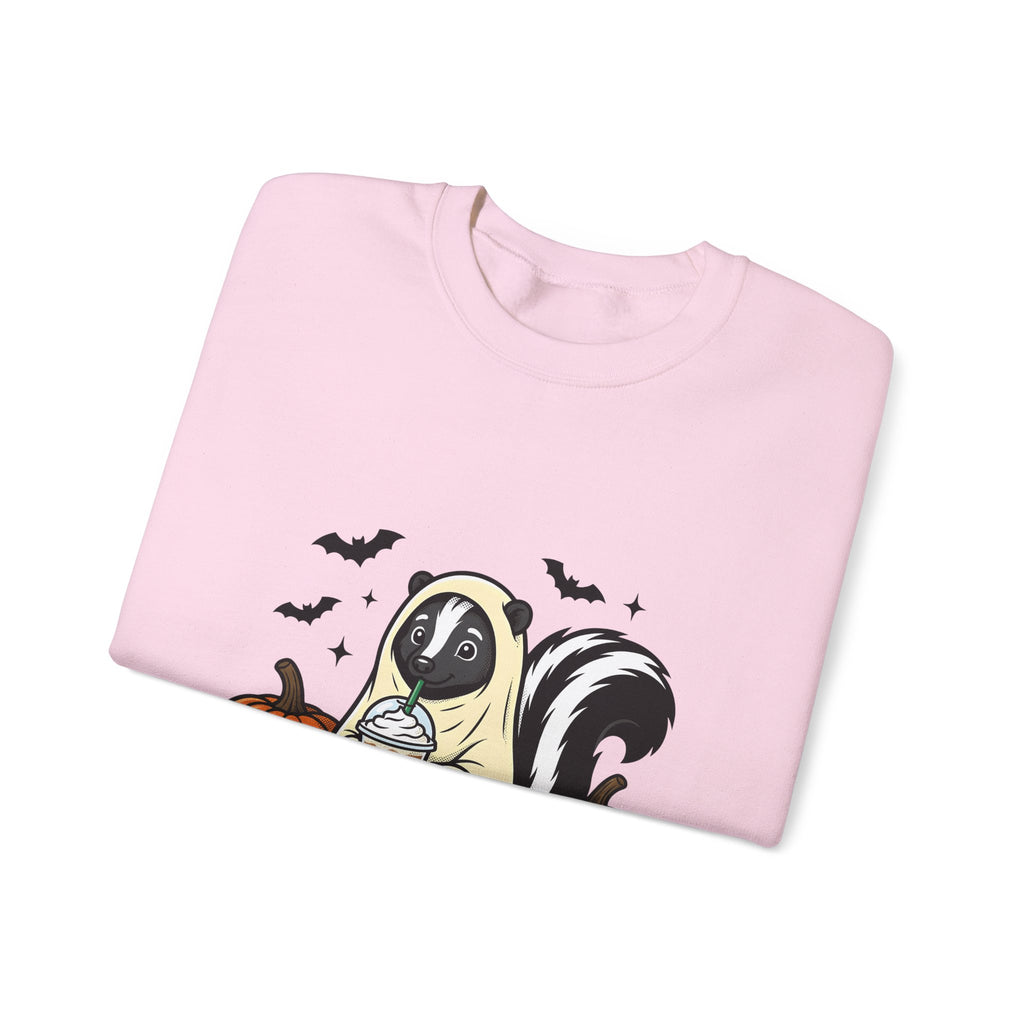 Skunk Ghost Sweatshirt Halloween Animal Gift Women Cartoon Sweatshirt Specter Sweatshirt Horror Fan Spooky Sweatshirt Creature Graphic Vintage Pumpkin Sweatshirt