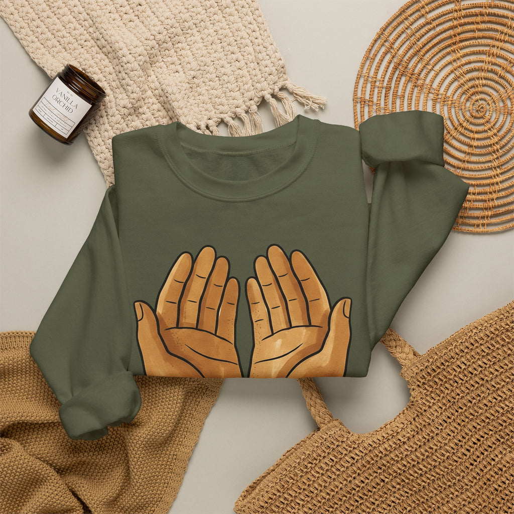 Open Palms Sweatshirt Support Thanks Gift Women Sketch Sweatshirt Hands Sweatshirt Caregiver Enthusiast Drawing Illustration Gratitude Graphic Simple