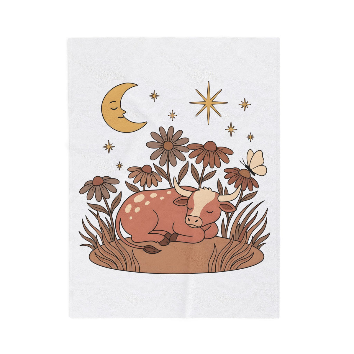 Sleeping Cow Blanket Cowgirl Western Gift Women Boho Blanket Cow Blanket Rancher Fan Hippie Blanket Rodeo Graphic Vintage Wildflowers Blanket