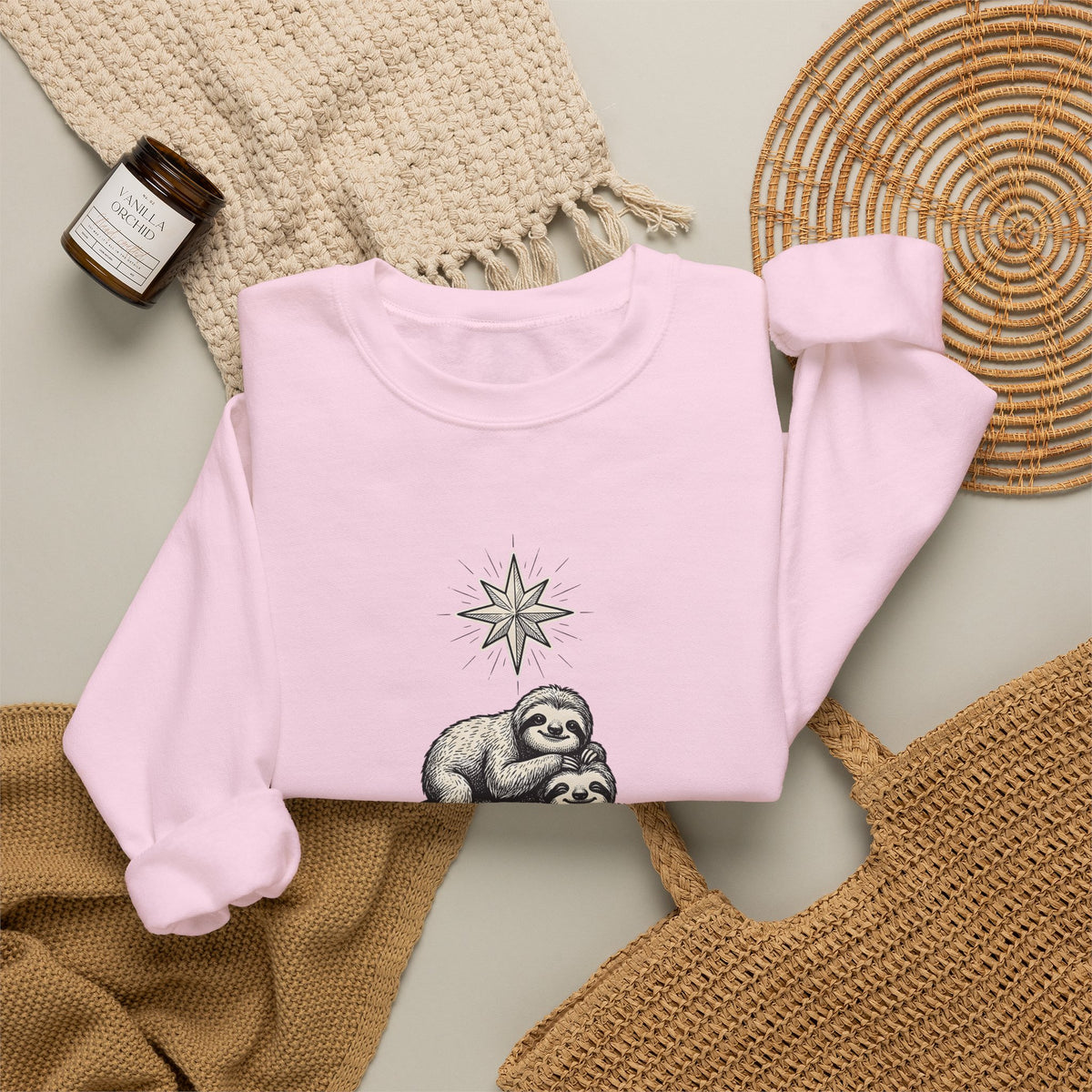 Sloth Stack Sweatshirt Animals Holiday Gift Women Hand Drawn Sweatshirt Sloth Pile Sweatshirt Wildlife Fan Hand Drawn Sweatshirt Christmas Graphic Vintage Star