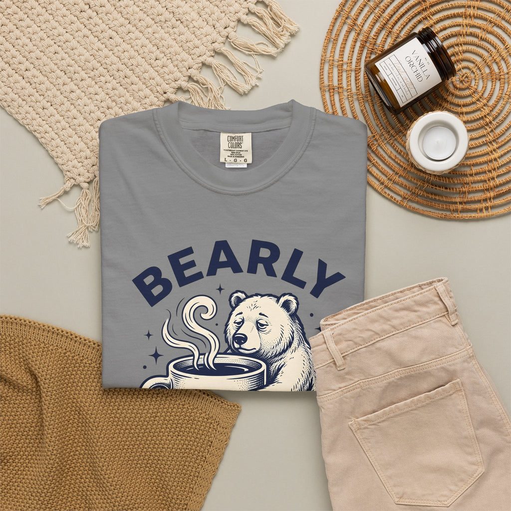 Grizzly Coffee Cup T-Shirt Funny Creatures Gift Women Doodle T-Shirt Coffee T-Shirt T-Shirt Humor Fan Cartoon T-Shirt Beast Graphic Line Art Coffee