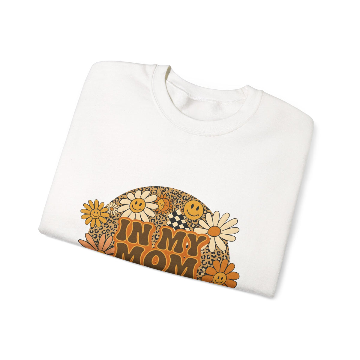 Smiley Flowers Sweatshirt Moms Aesthetic Gift Women Boho Sweatshirt Happy Face Sweatshirt Motherhood Enthusiast Hippie Sweatshirt Visual Design Retro Leopard