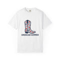 Western Boot America 4Th Of July Cowboy Gift Flower Boot Patriot Fan Floral Rodeo T-Shirt