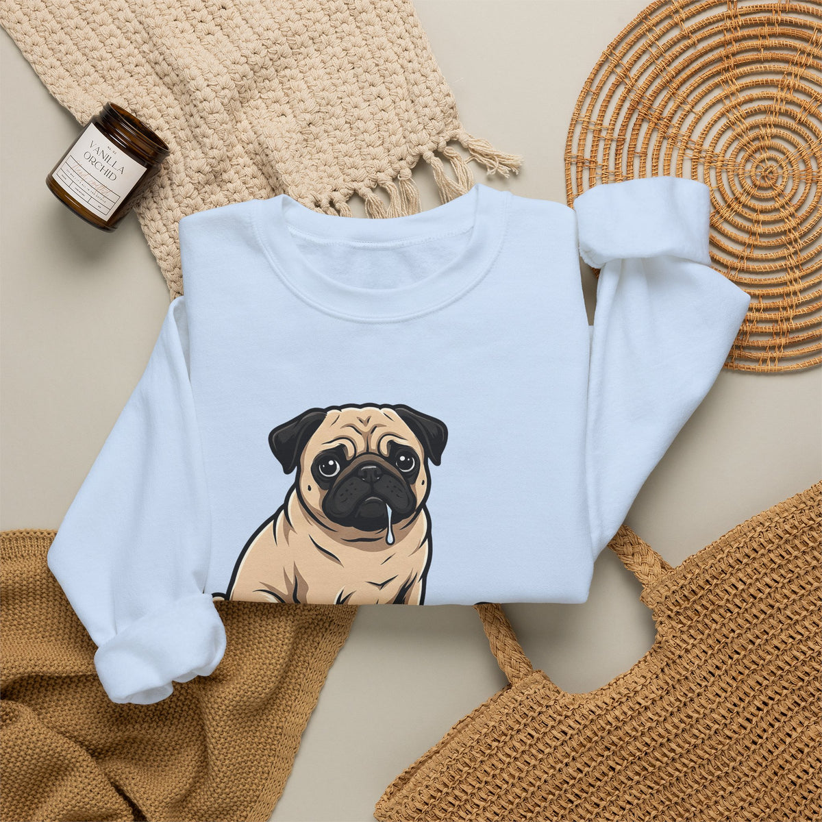 Pug Dog Sweatshirt Dog Meals Gift Women Line Art Sweatshirt Pugs Sweatshirt Dog Fan Illustrated Design Food Graphic Sweatshirt Sketch Pizza Piece Sweatshirt