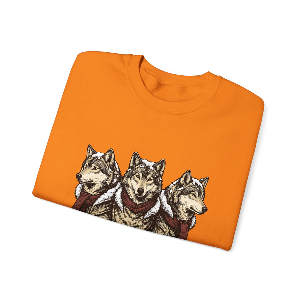 Wolf Trio Sweatshirt Christmas Animal Gift Women Hand Drawn Sweatshirt Pack Sweatshirt Xmas Fan Illustrated Sweatshirt Creature Graphic Vintage Scarf Sweatshirt