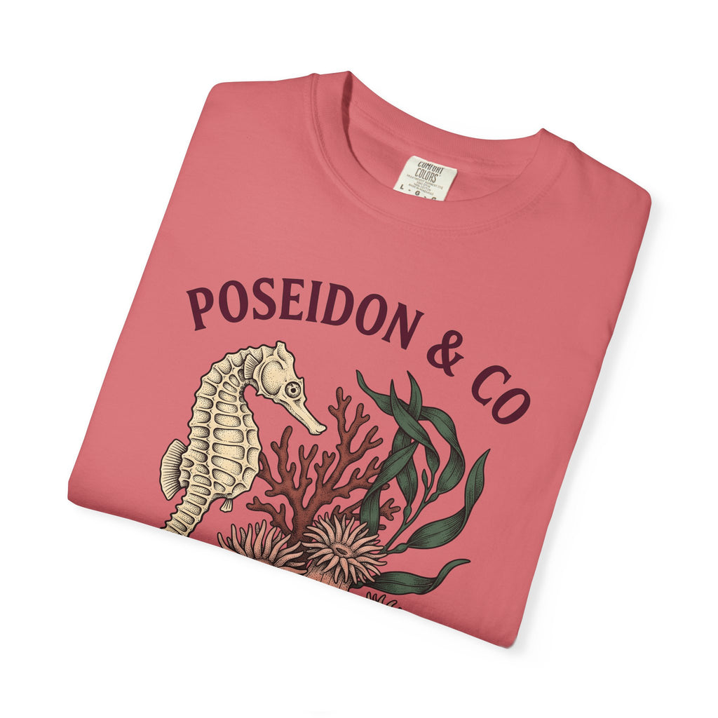 Seahorse Ocean Coastal Gift Old School Seahorse Marine Fan Sea Creature Coastal Ink T-Shirt