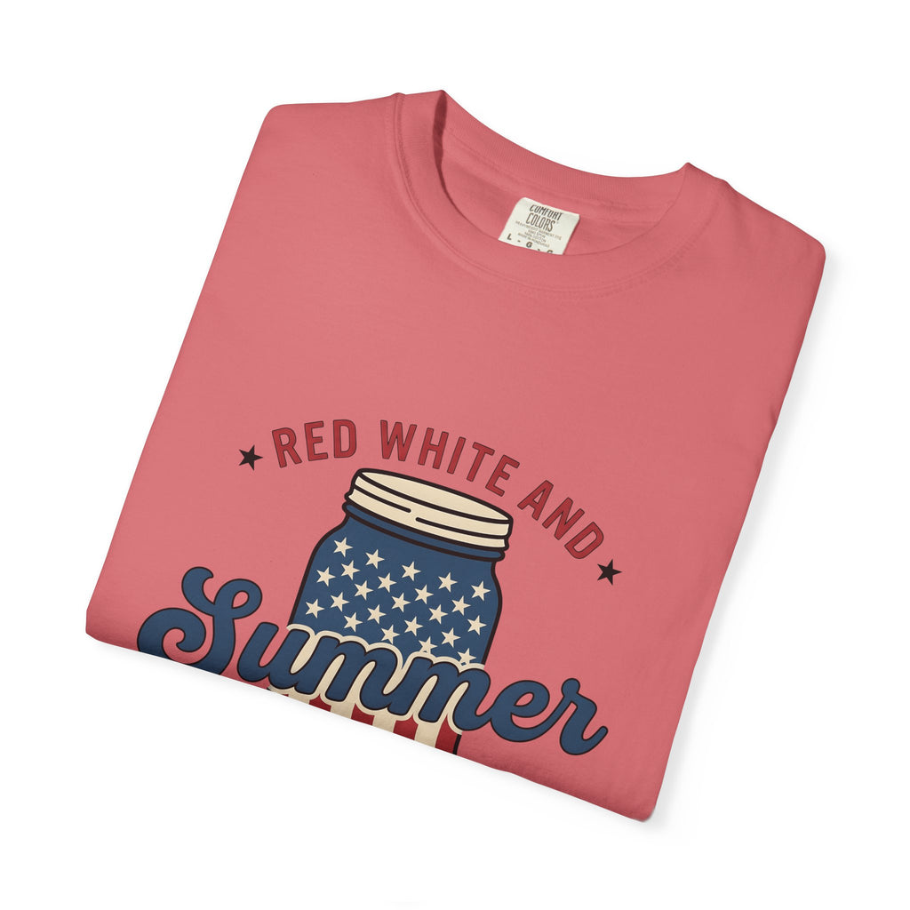 American Mason Jar T-Shirt 4th Of July Summer Decor Gift Women Farmhouse T-Shirt Mason Jar T-Shirt Patriotic Fan Rustic T-Shirt Summer Design