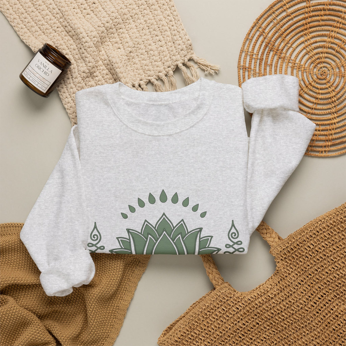 Lotus Blossom Sweatshirt Boho Chic Meditation Gift Women Sketch Sweatshirt Waterlily Sweatshirt Hippie Enthusiast Drawing Design Simple Sacred Geometry