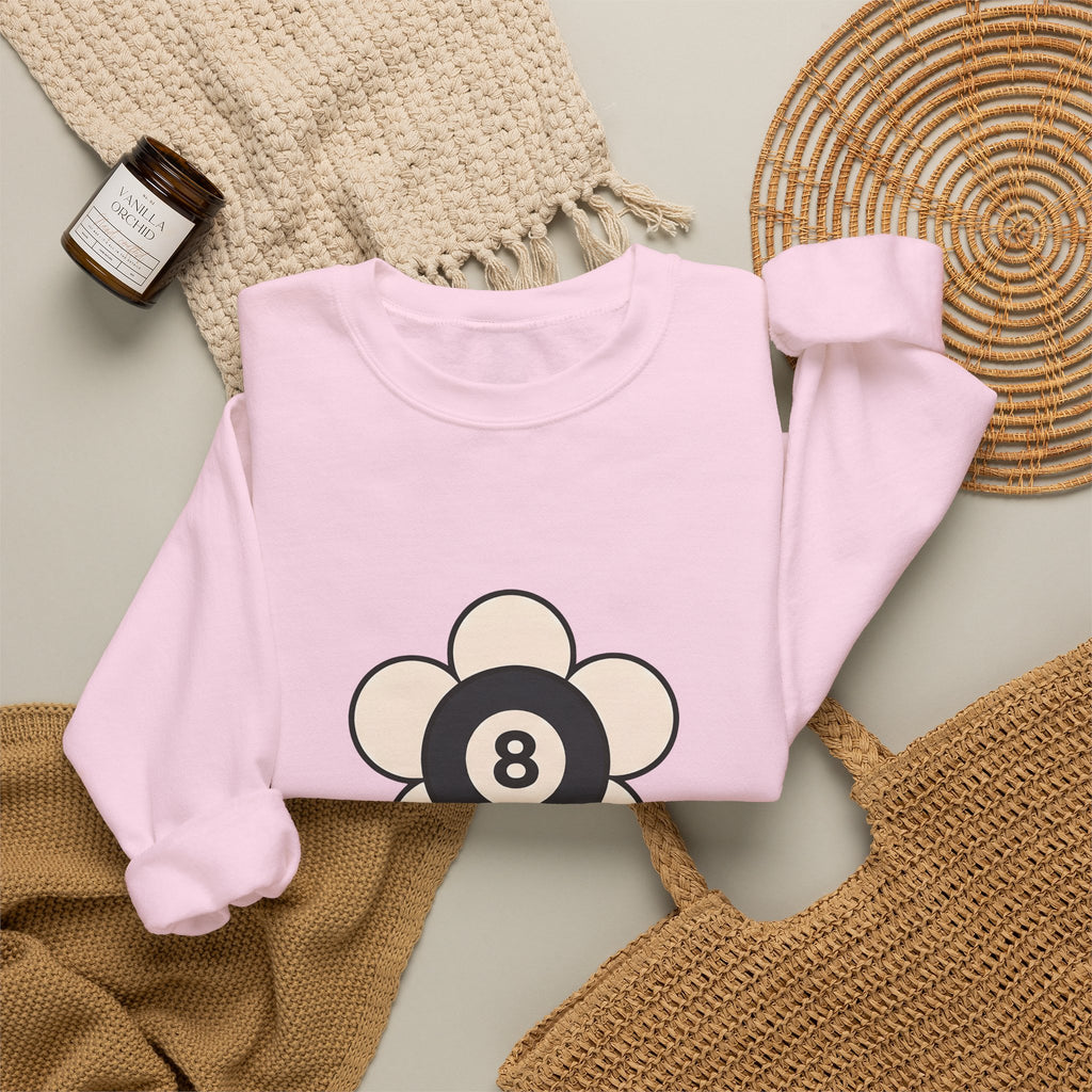 Eight Ball Flower Billiards Plants Gift Modern Magic Flower Pool Fan Artistic Floral Antique Sweatshirt