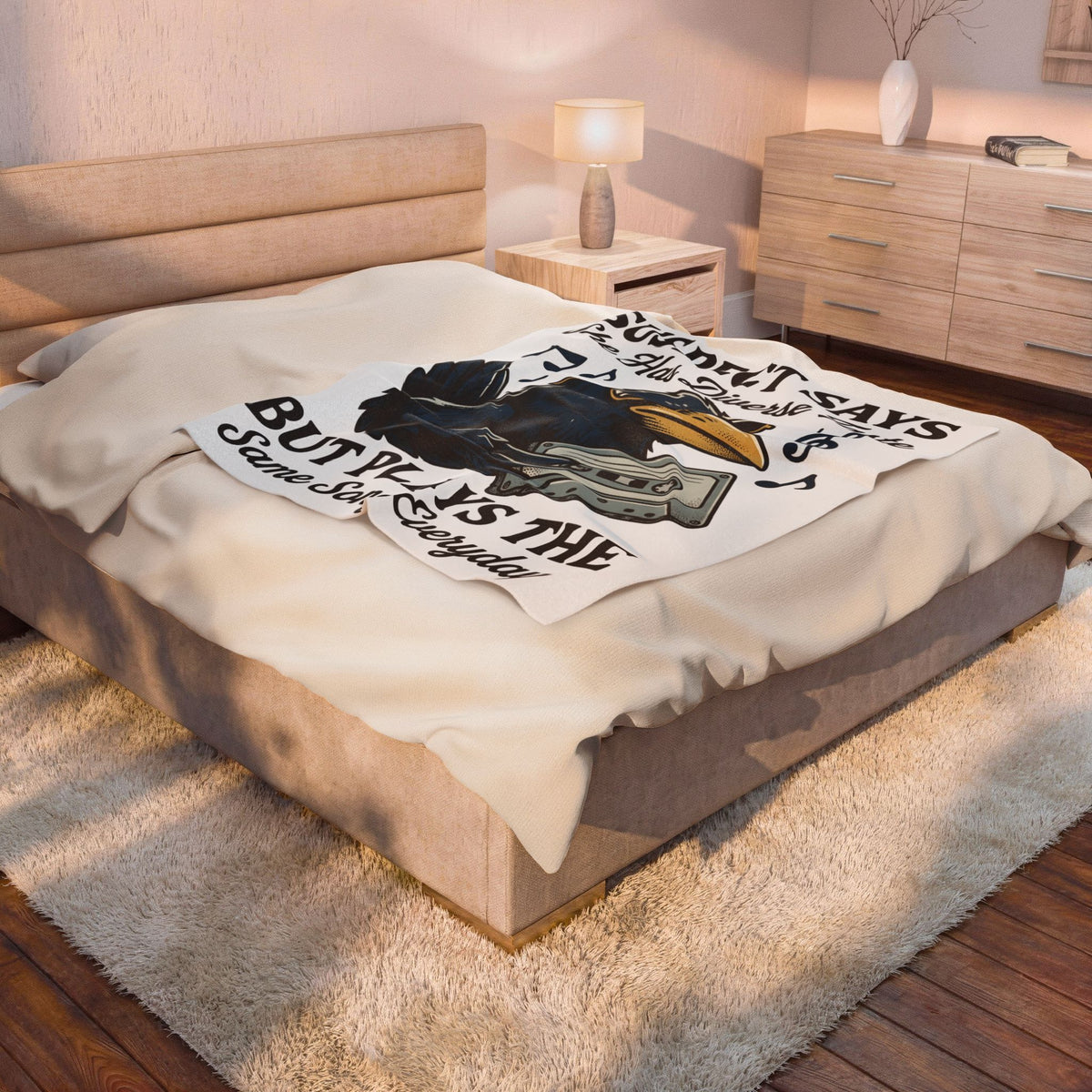 Hip Raven Blanket Funny Song Gift Women Comic Blanket Raven Blanket Humor Fan Cartoon Blanket Melody Graphic Vintage Tape Deck Blanket