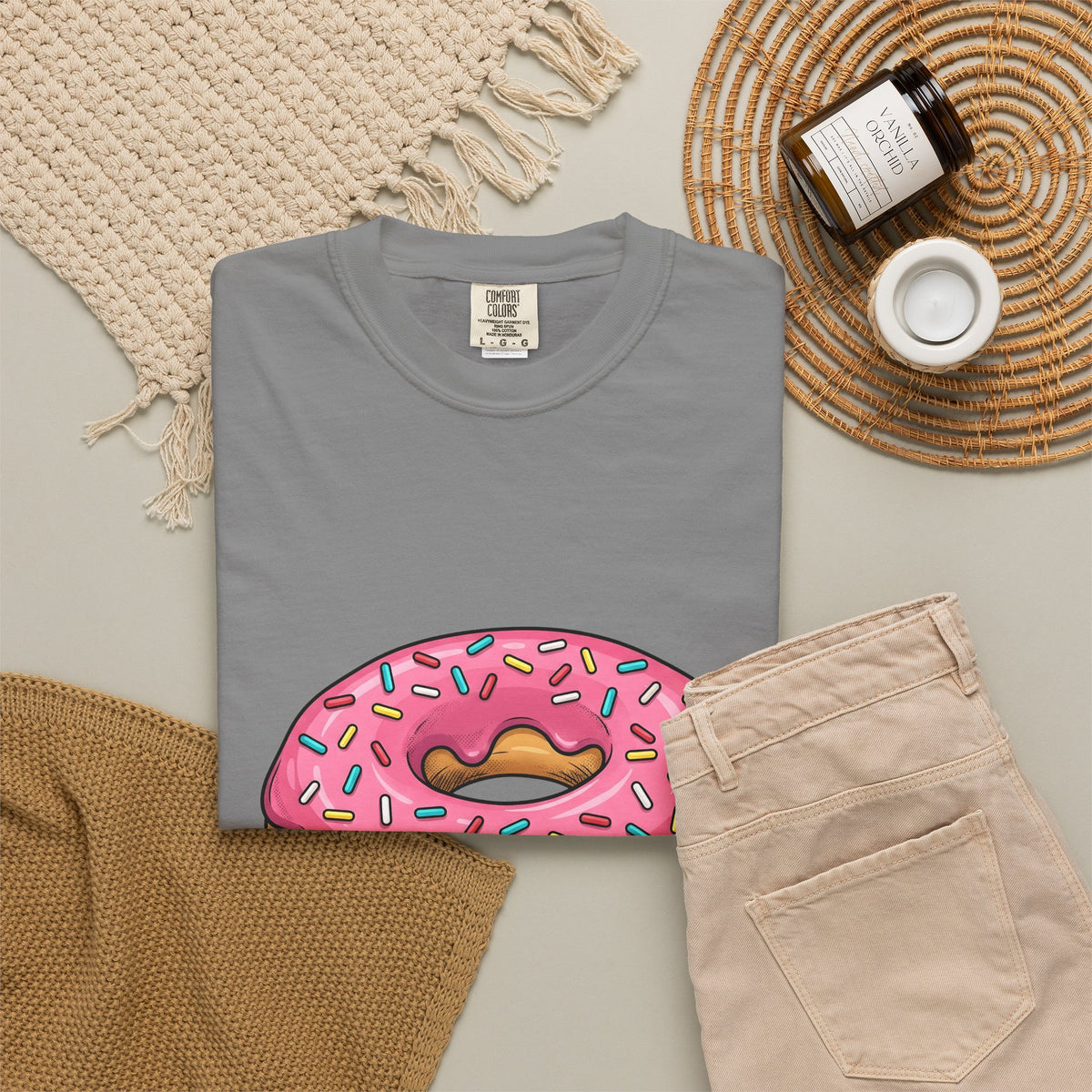 Donut Image T-Shirt Desserts Cuisine Gift Women Comic T-Shirt Doughnut T-Shirt Pastry Fan Cartoon T-Shirt Food Graphic Modern Nonpareils T-Shirt