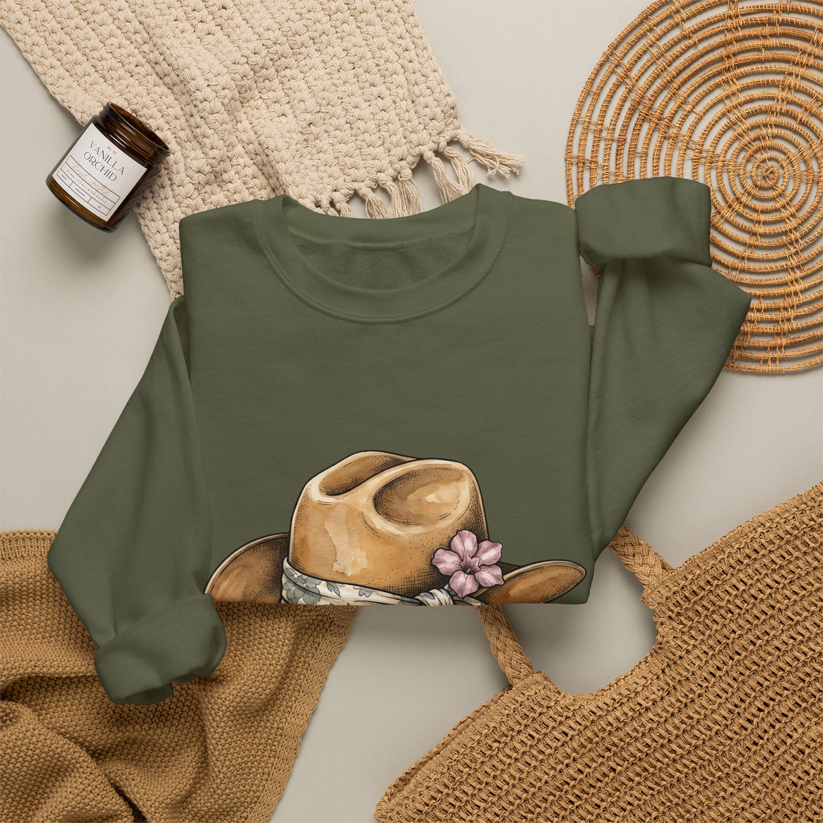 Country Hat Sweatshirt Cowgirl Outback Gift Women Tribal Sweatshirt Cowboy Hat Sweatshirt Rodeo Fan Cowgirl Graphic Sweatshirt Folk Flower Kerchief Sweatshirt