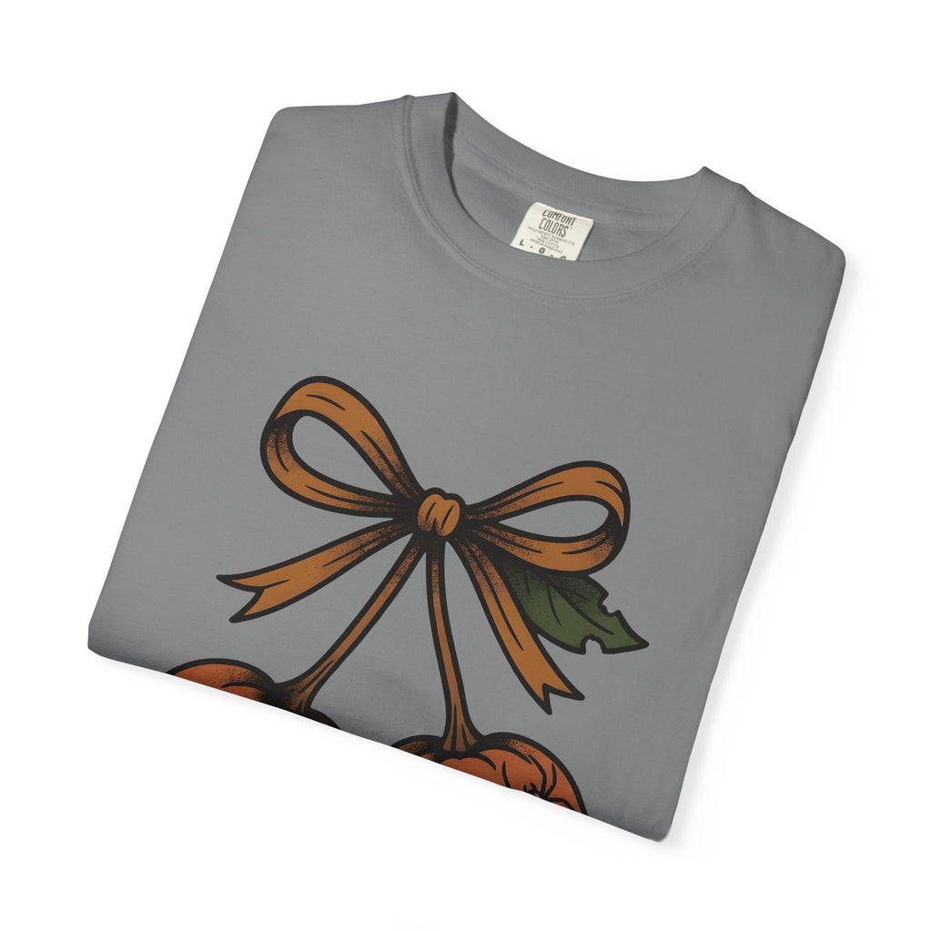 Pumpkin Cherry T-Shirt Halloween Seasonal Gift Women Farmhouse T-Shirt Gourd T-Shirt Spooky Fan Rustic T-Shirt Autumn Graphic Line Art Arachnid