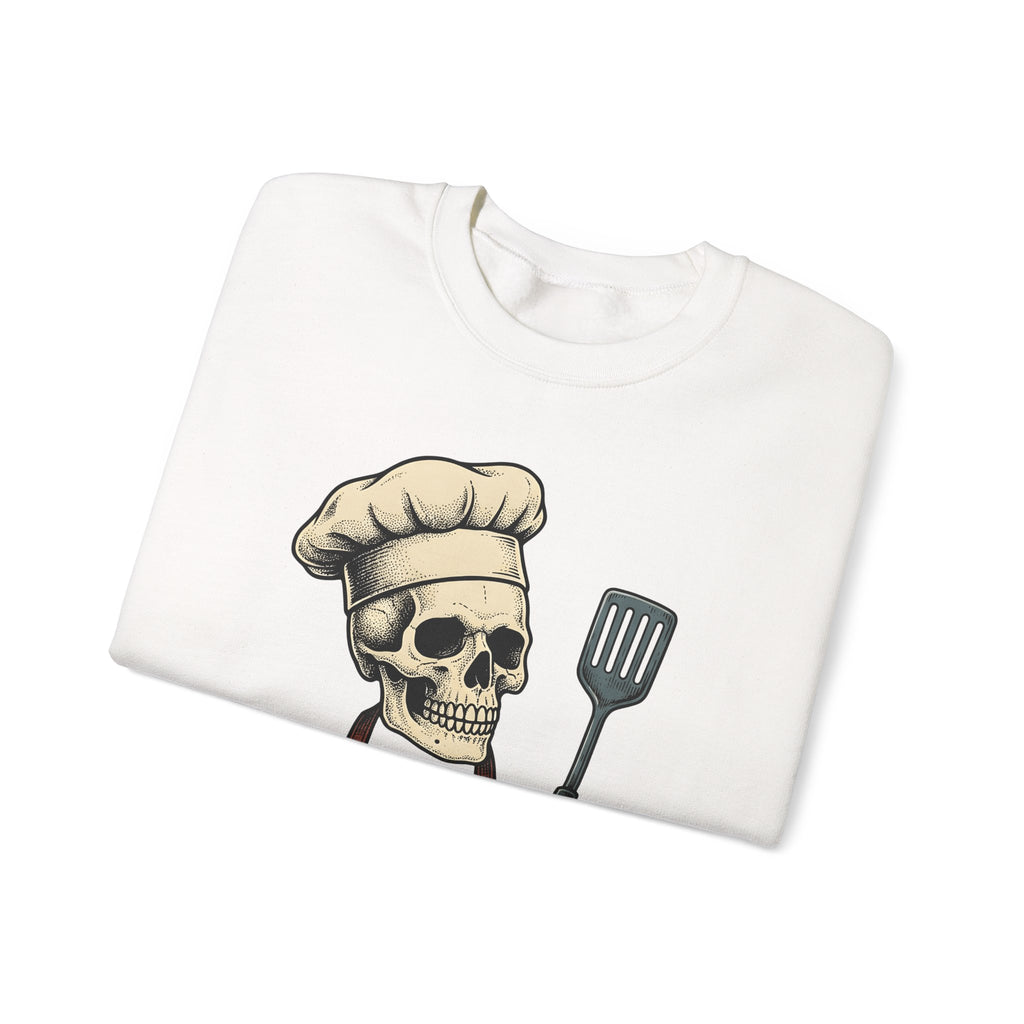 Skeleton Cook Sweatshirt Barbecue Fun Gift Women Classic Sweatshirt Skeleton Sweatshirt Bbq Fan Vintage Sweatshirt Humor Graphic Line Art Grill Spatula Sweatshirt