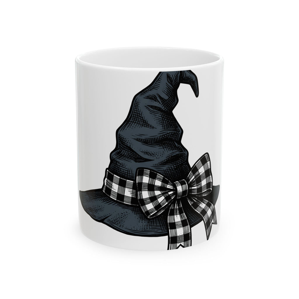 Witch Hat Mug Halloween Sorcery Gift Women Cartoon Mug Wizard Hat Mug Halloween Fan Comic Mug Magic Graphic Silhouette Gingham Bow
