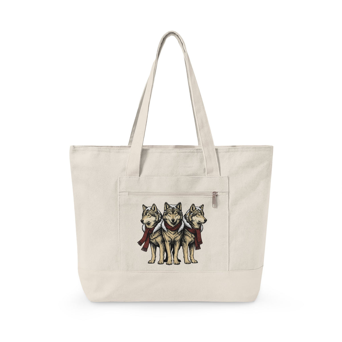 Wolf Trio Tote Bag Christmas Animal Gift Women Hand Drawn Tote Bag Pack Tote Bag Xmas Fan Illustrated Tote Bag Creature Graphic Vintage Scarf Tote Bag