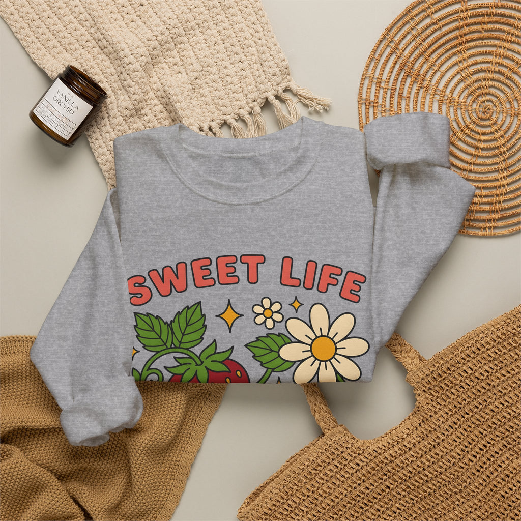 Strawberry Flower Boho Chic Produce Gift Strawberry Hippie Fan Illustrated Fruit Vintage Sweatshirt