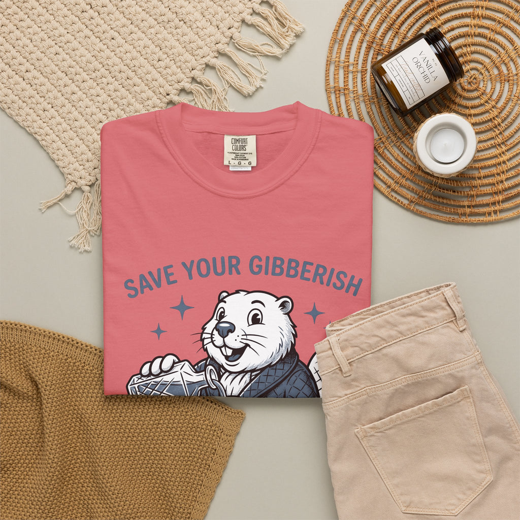 Beaver Sipping T-Shirt Cute Wildlife Gift Women Comic T-Shirt Dam T-Shirt Adorable Fan Cartoon T-Shirt Animal Graphic Retro Gown T-Shirt