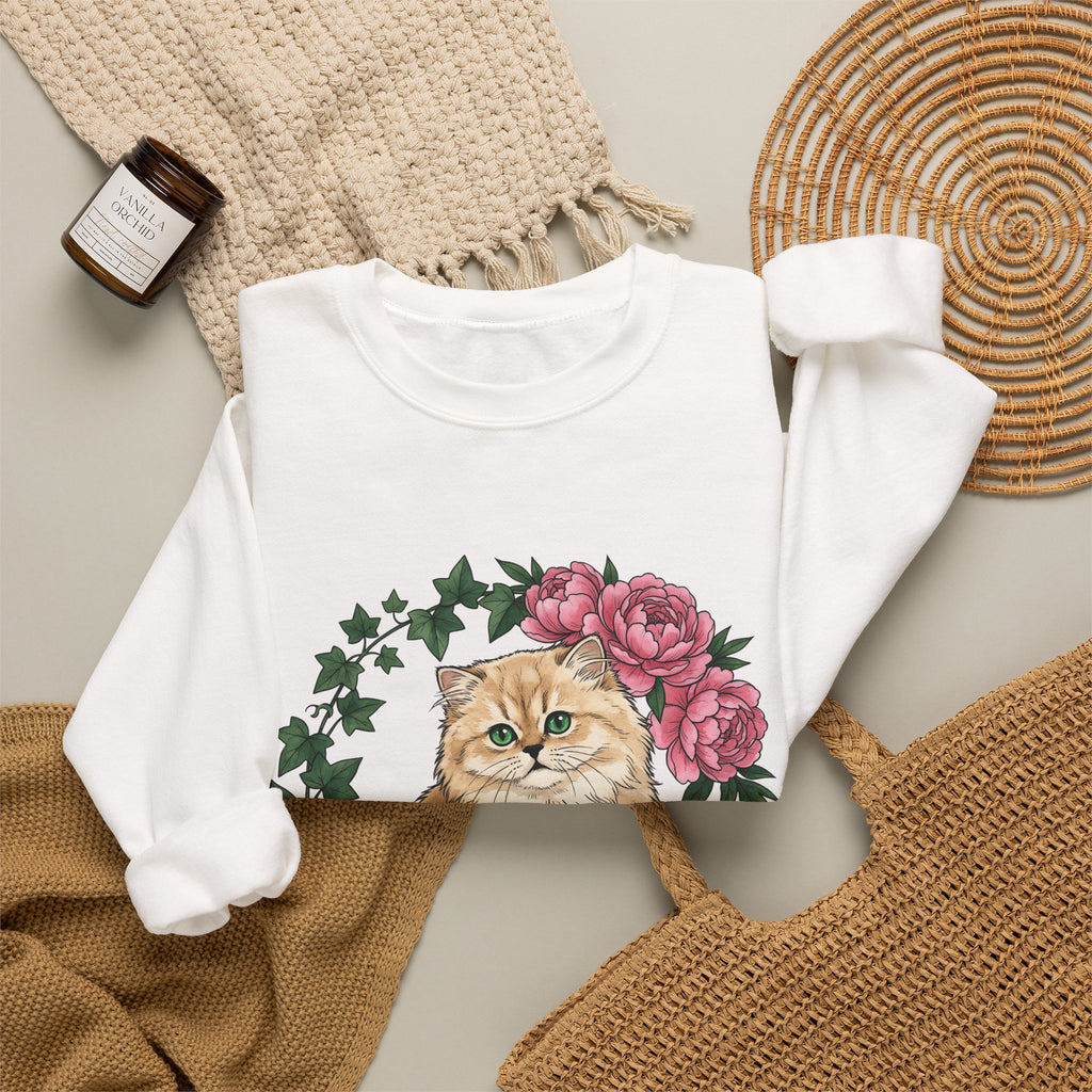 Longhair Cat Cat Blossoms Gift Acrylic Maine Coon Cat Fan Feline Floral Ink Floral Sweatshirt