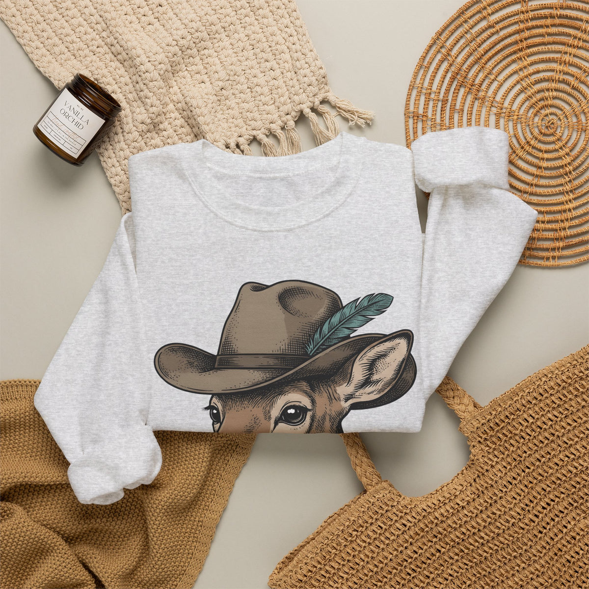 Buck Western Hat Cowgirl Wildlife Gift Sketch Cowboy Hat Cowgirl Fan Rodeo Wildlife Retro Sweatshirt